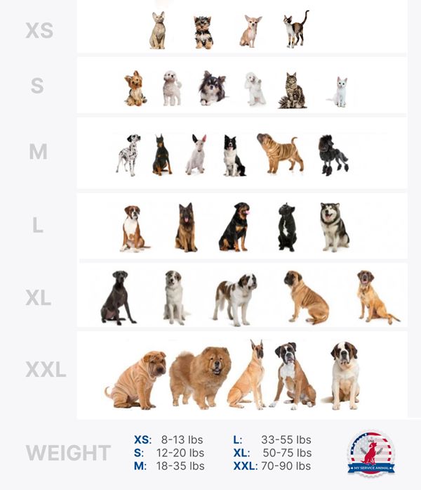 ESA vest breed size chart
