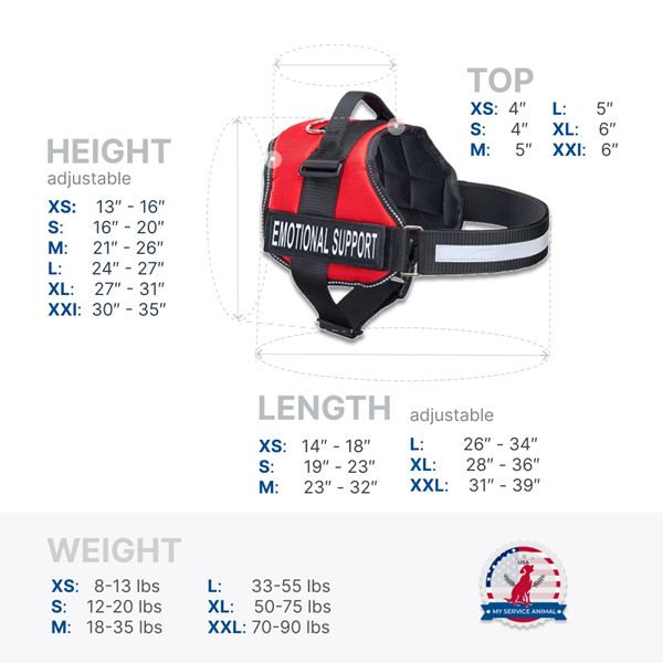 Support Animal Bundle Vest SIze Chart