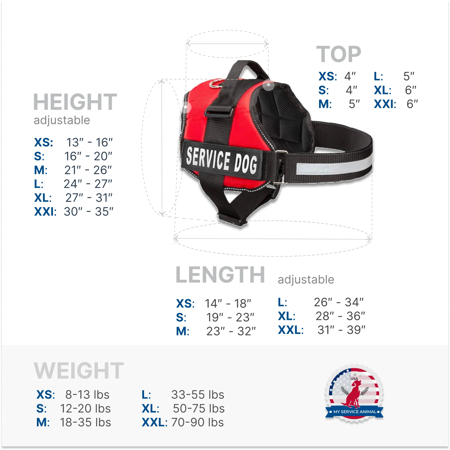 Service Dog Harness Size Chart