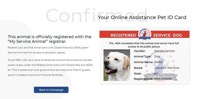 Digital Registration Service Dog Sample