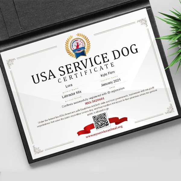 Order USA Service Dog Printed Certificate Online