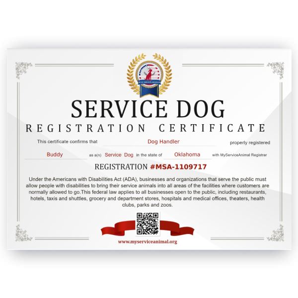 USA Service Dog Certificate