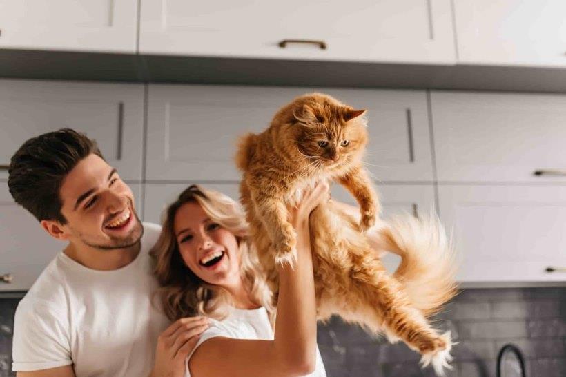 Happy family with ESA cat