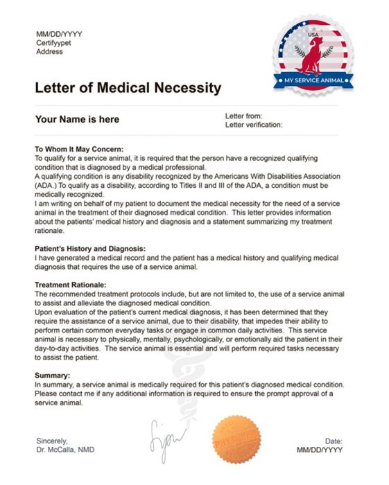 ADA doctor's letter sample