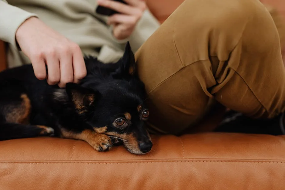 Calm emotional support dog providing comfort to owner experiencing anxiety and depression
