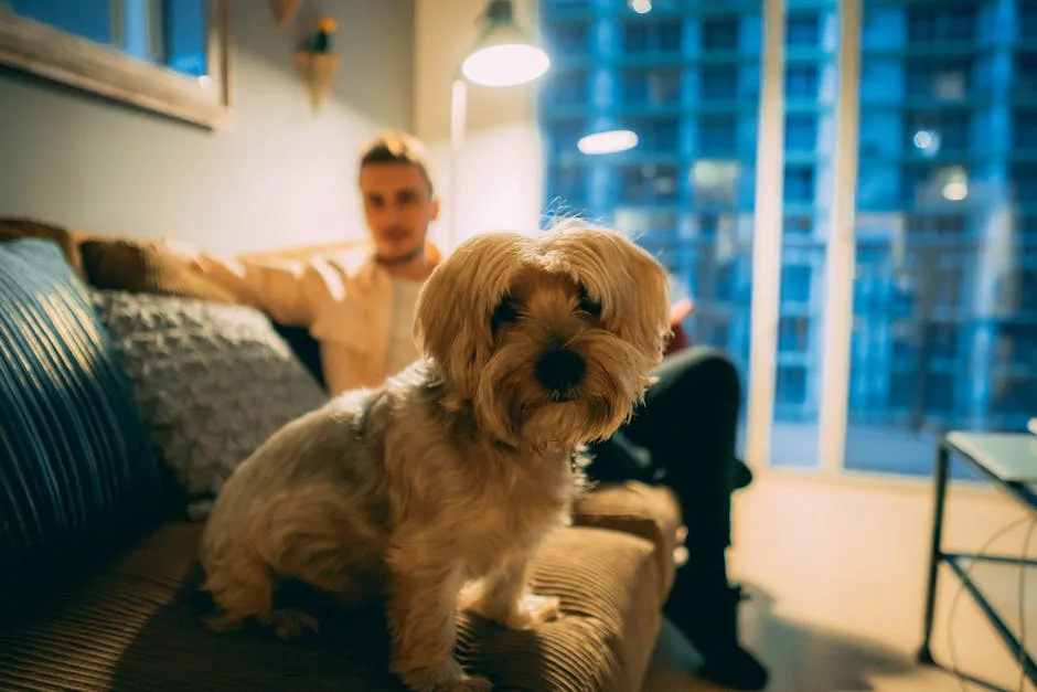 Emotional support animal relaxing in cozy Indiana apartment with owner