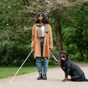Hearing service dog alerting its deaf owner to important sounds at home