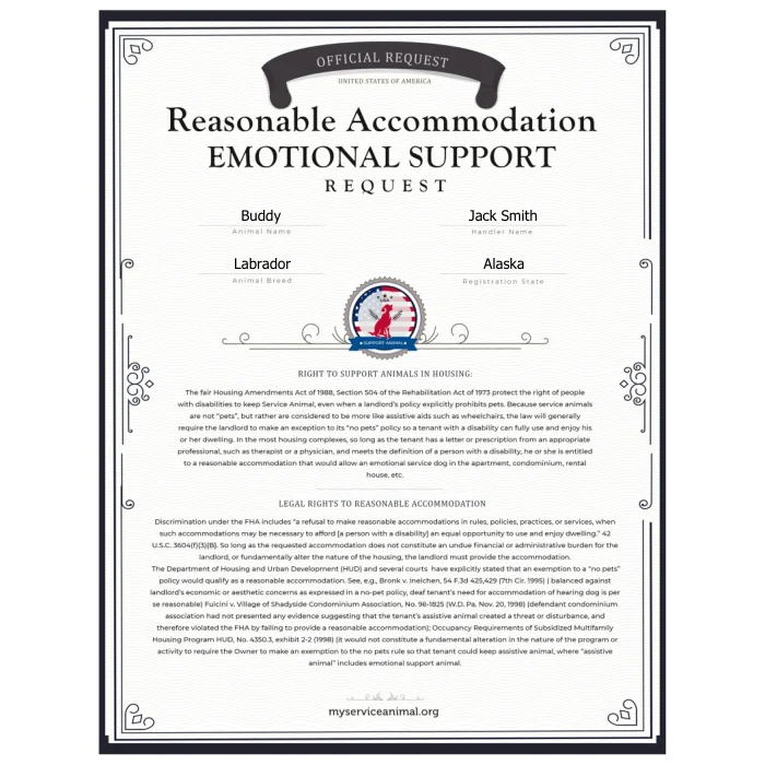 ESA reasonable accommodation request letter for housing with transparent background