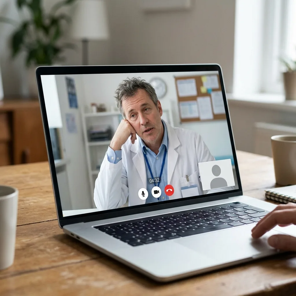 Fake telehealth doctor on a quick 5-minute video call