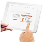 Service dog database registration digital ID card on tablet with 5px white stroke outline