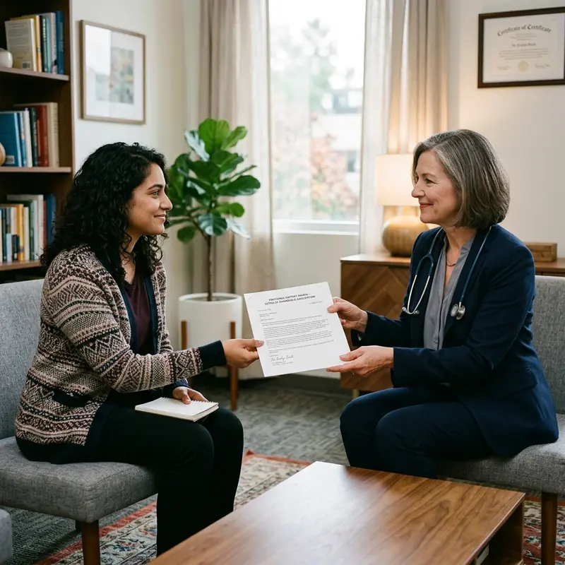Doctor handing an ESA letter to a patient