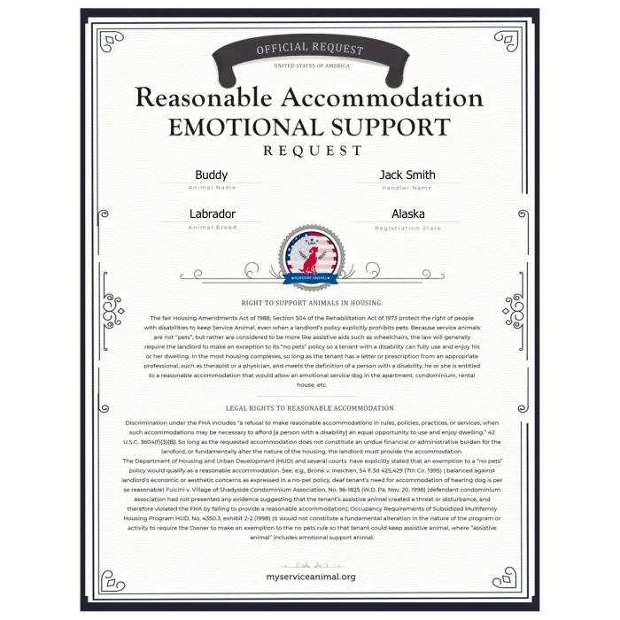 ESA Reasonable Accommodation Request | MyServiceAnimal.org