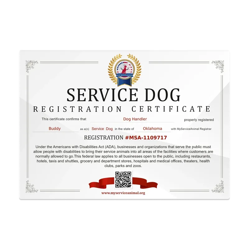 Service Dog Certificate